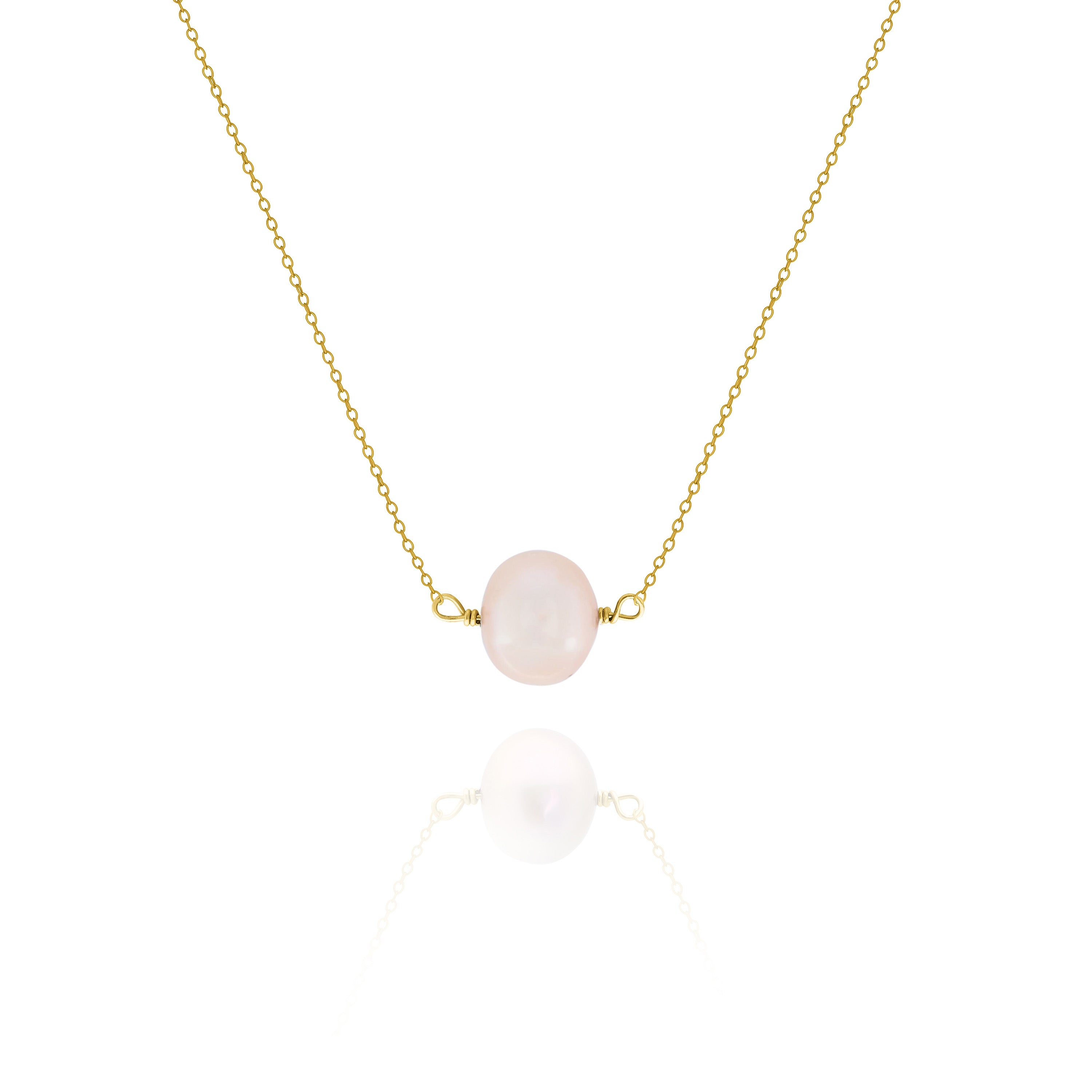 Minimalist Peach Freshwater Pearl Necklace – Bridesmaid Gift