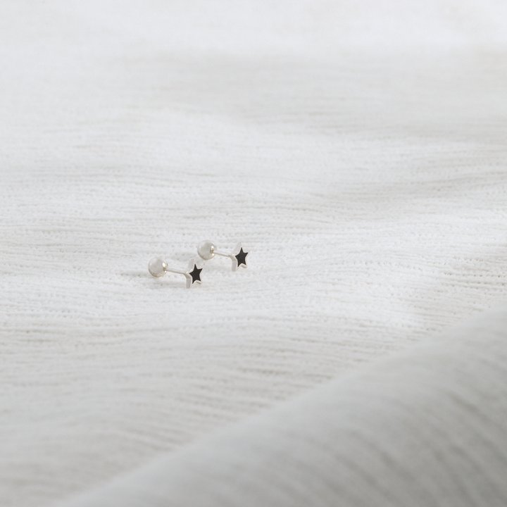 Black Star Stud Earrings – Sterling Silver Minimalist Jewelry for Everyday Magic- S099