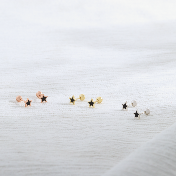 Black Star Stud Earrings – Sterling Silver Minimalist Jewelry for Everyday Magic- S099