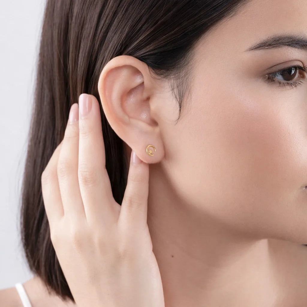 Sterling Silver Star and Moon Stud Earrings