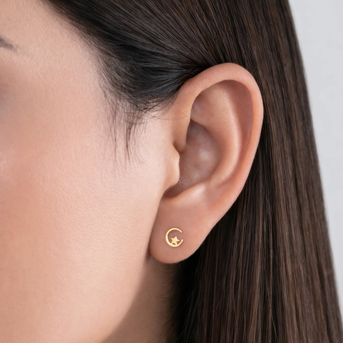 Sterling Silver Star and Moon Stud Earrings