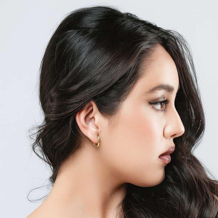 Gold Rectangular Huggie Hoop Earrings – 13mm Minimalist Everyday Hoops- S156