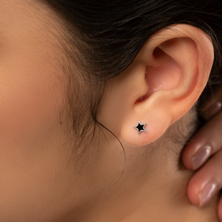 Black Star Stud Earrings – Sterling Silver Minimalist Jewelry for Everyday Magic- S099