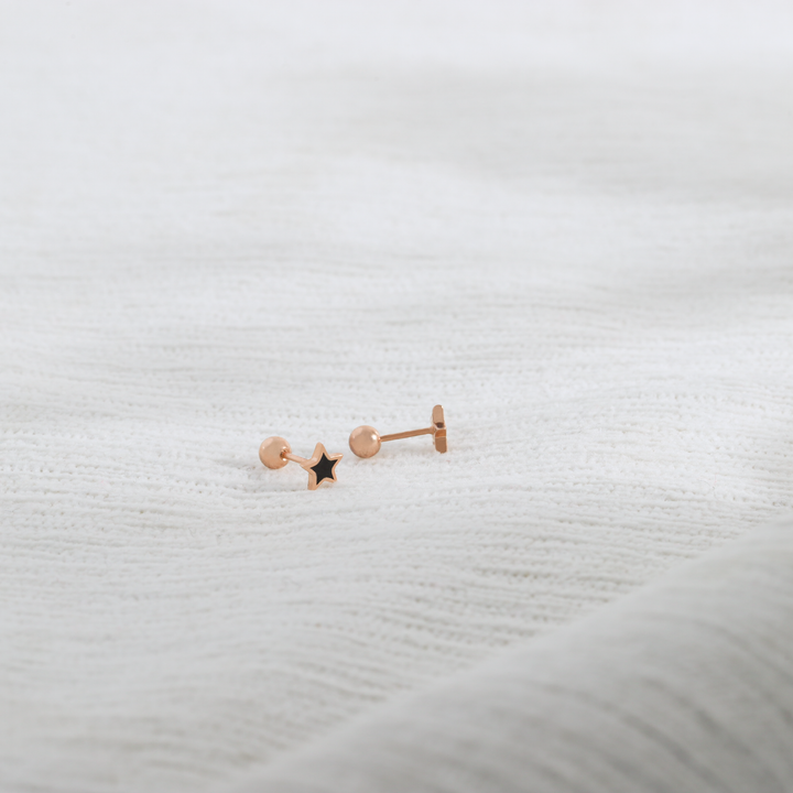Black Star Stud Earrings – Sterling Silver Minimalist Jewelry for Everyday Magic- S099