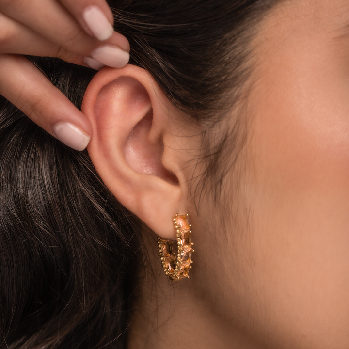 Statement Hoop Earrings with Pink Crystal – 14K Gold-Plated Minimalist Gift for Her