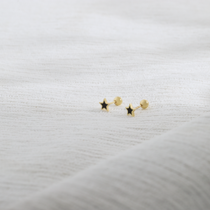 Black Star Stud Earrings – Sterling Silver Minimalist Jewelry for Everyday Magic- S099