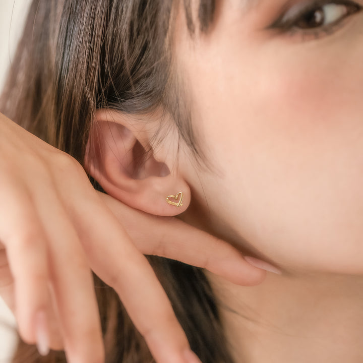 Tiny Heart Stud Earrings – Sterling Silver Minimalist Gift for Her- S096