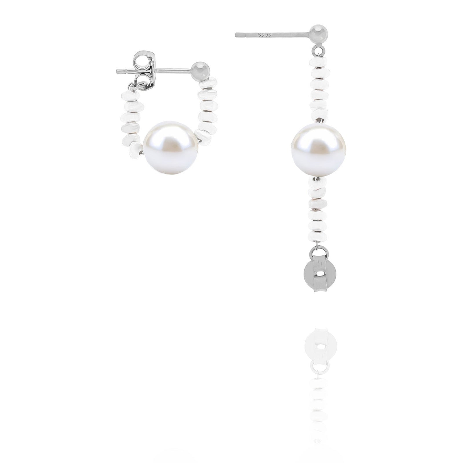 Dainty Pearl Hoop Earrings – Minimalist Sterling Silver Gift for Her- S045