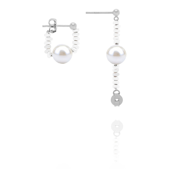 Dainty Pearl Hoop Earrings – Minimalist Sterling Silver Gift for Her- S045