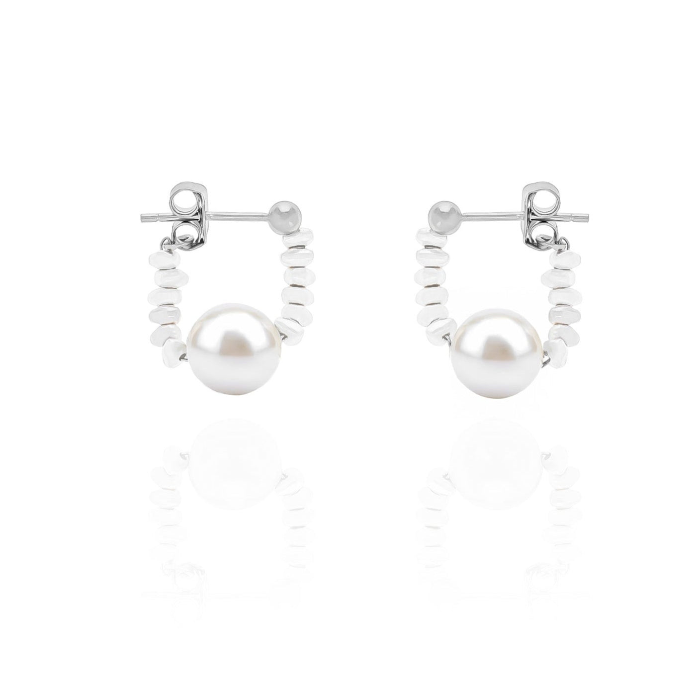 Dainty Pearl Hoop Earrings – Minimalist Sterling Silver Gift for Her- S045