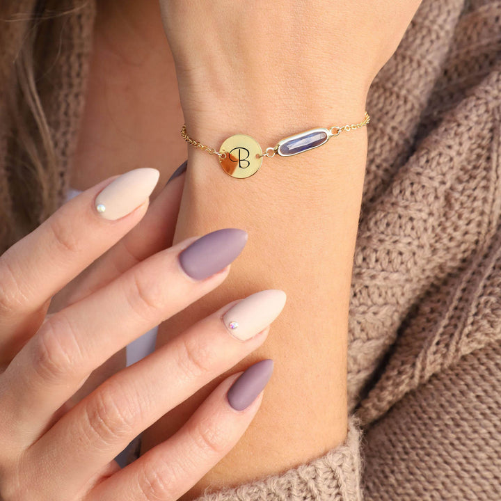 Chic Custom Birthstone Bracelet, Initial