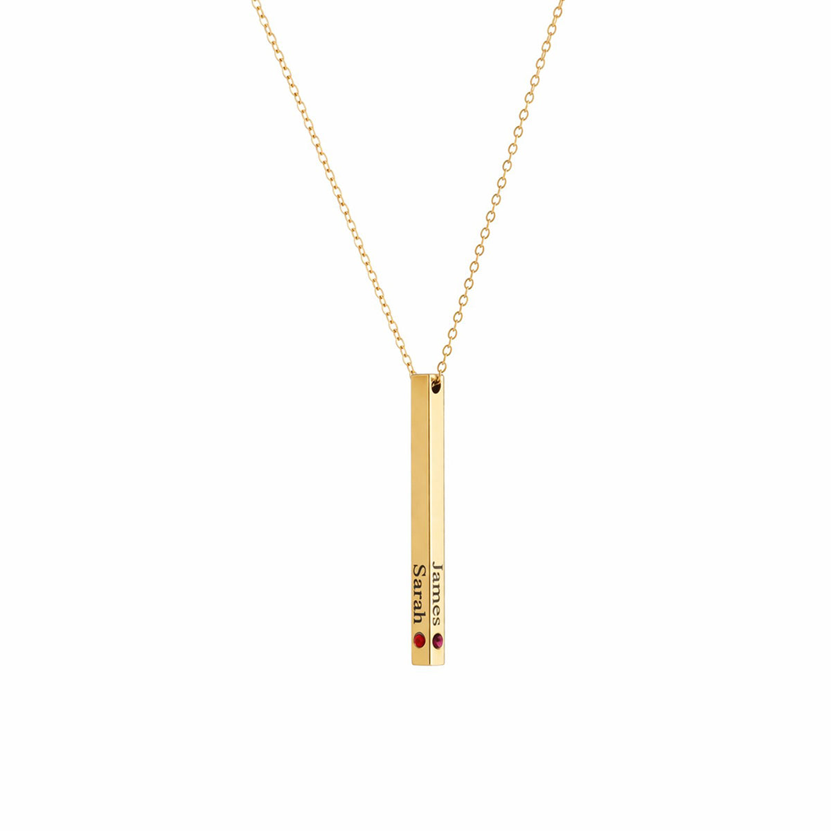 Birthstone Bar Necklace – 4-Sided Personalized Engraved