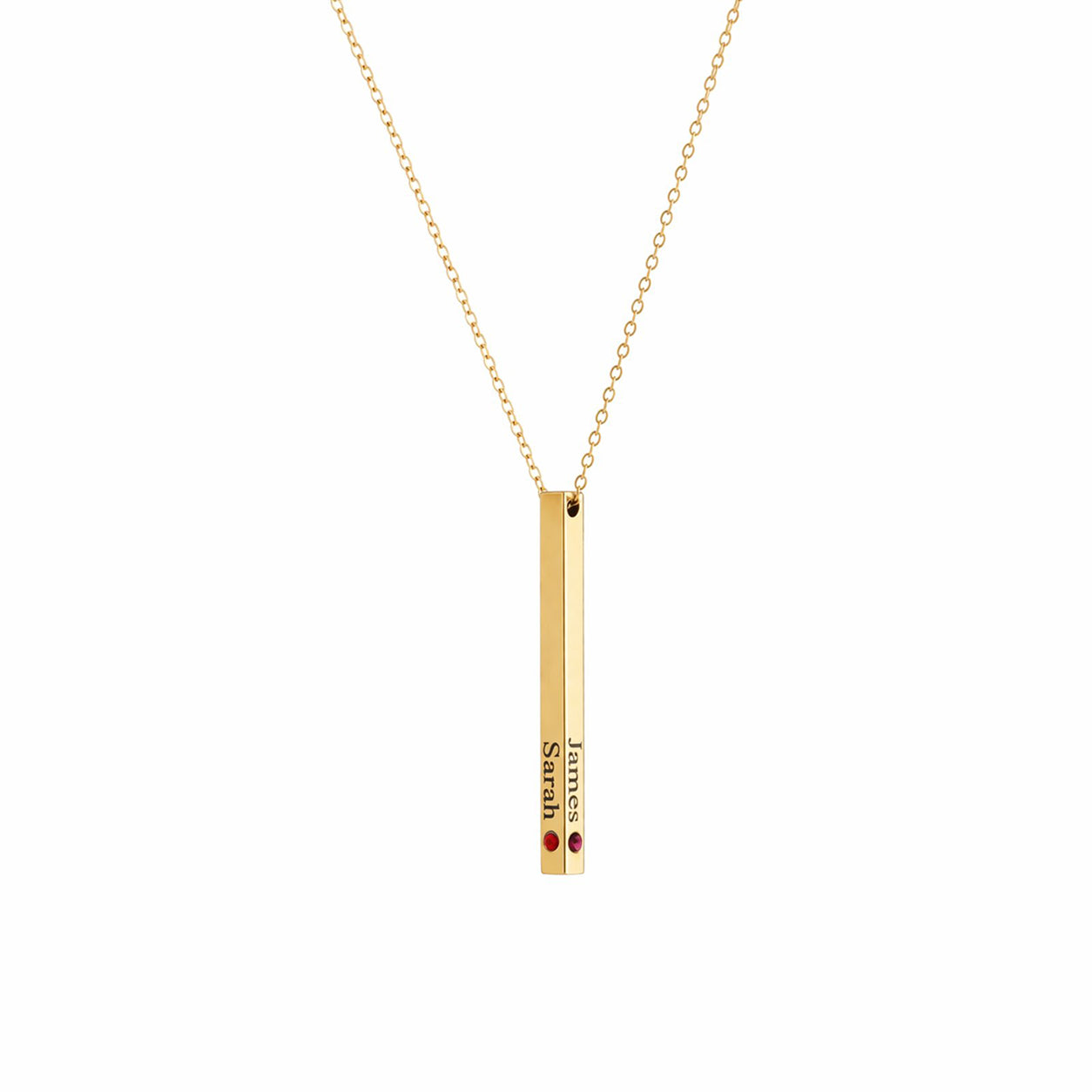 Birthstone Bar Necklace – 4-Sided Personalized Engraved