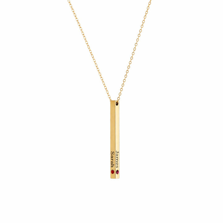 Birthstone Bar Necklace – 4-Sided Personalized Engraved