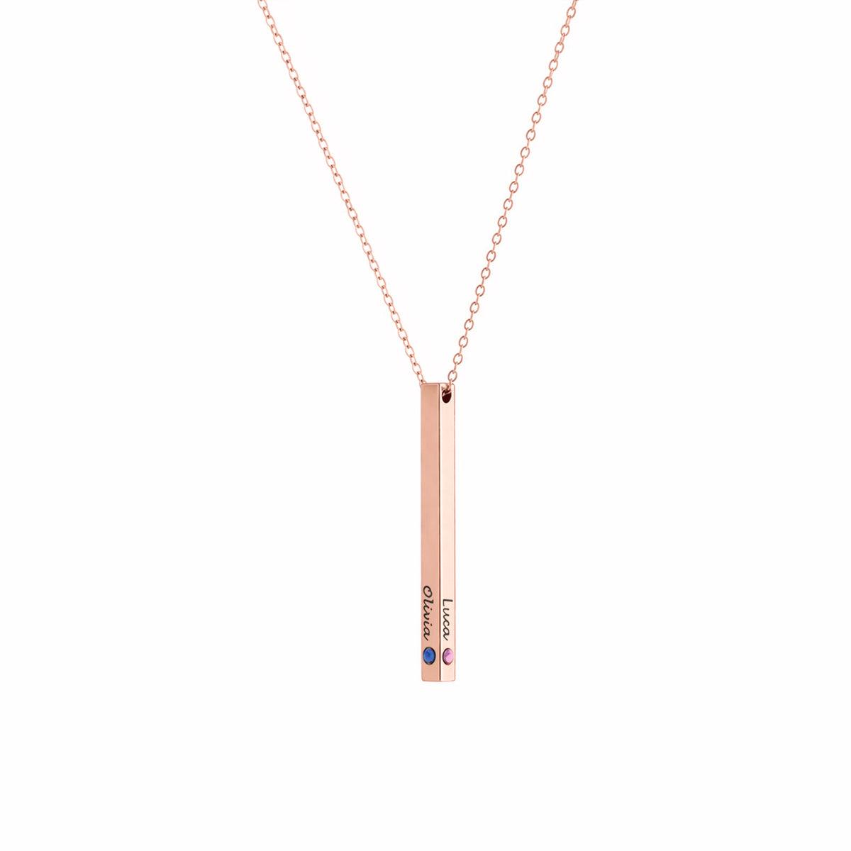 Birthstone Bar Necklace – 4-Sided Personalized Engraved