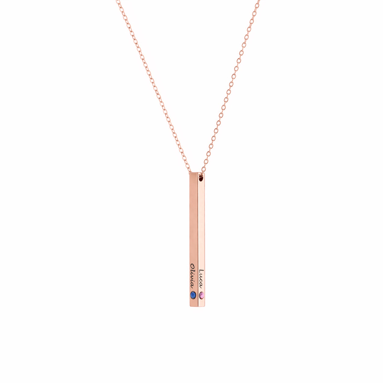 Birthstone Bar Necklace – 4-Sided Personalized Engraved