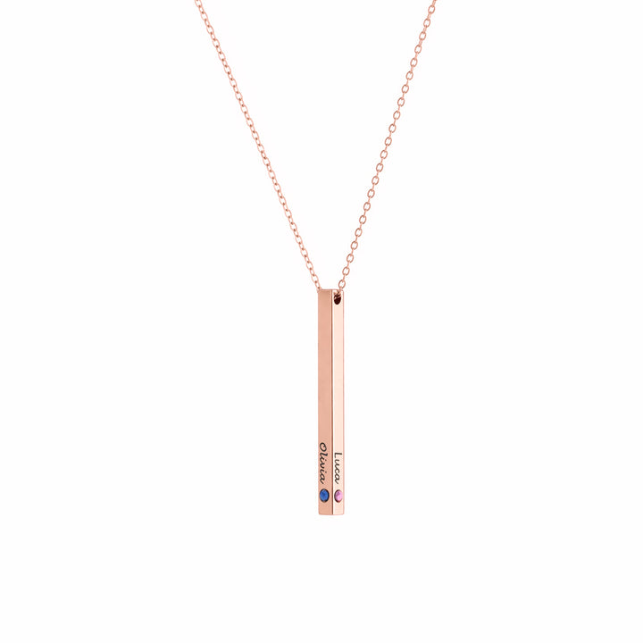 Birthstone Bar Necklace – 4-Sided Personalized Engraved