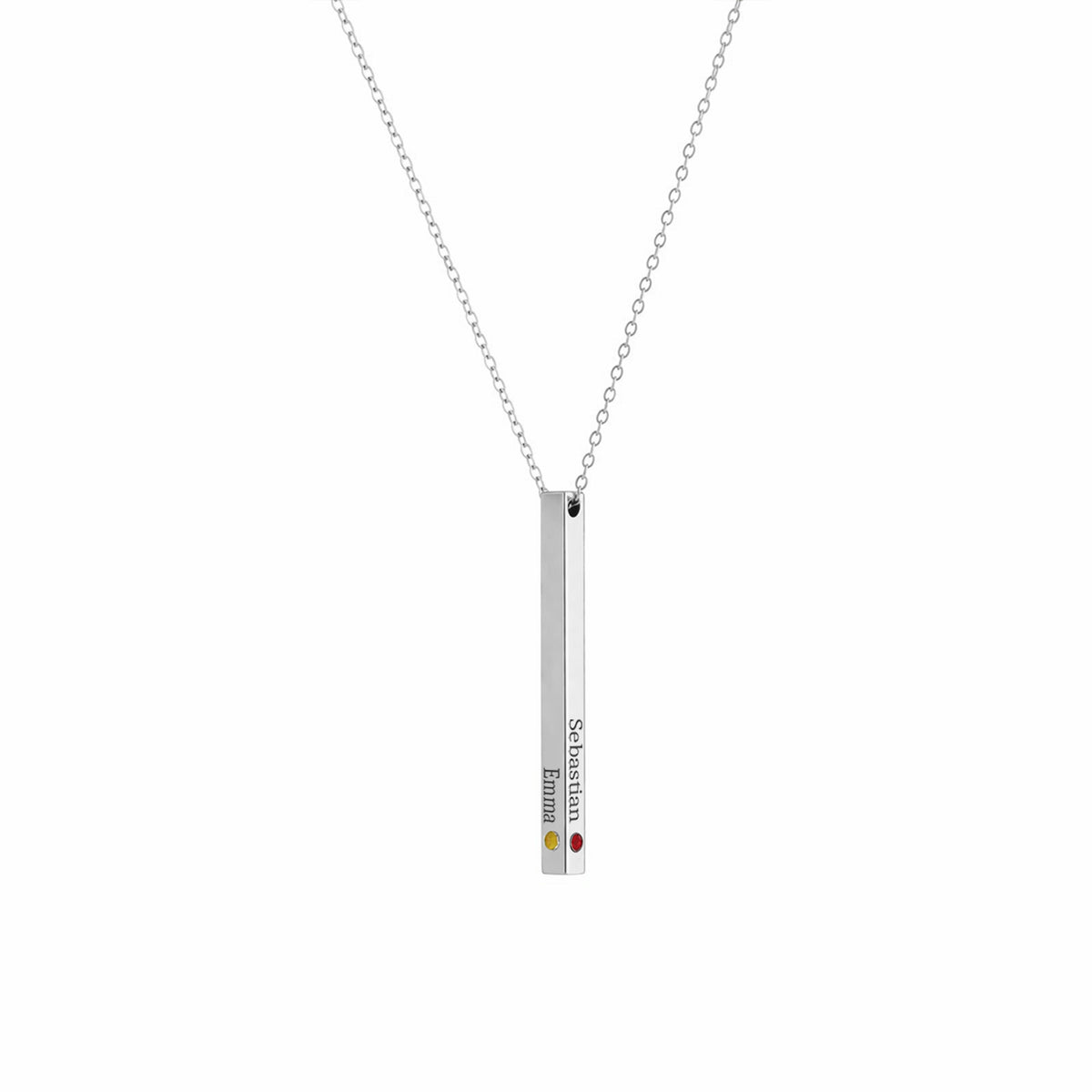 Birthstone Bar Necklace – 4-Sided Personalized Engraved