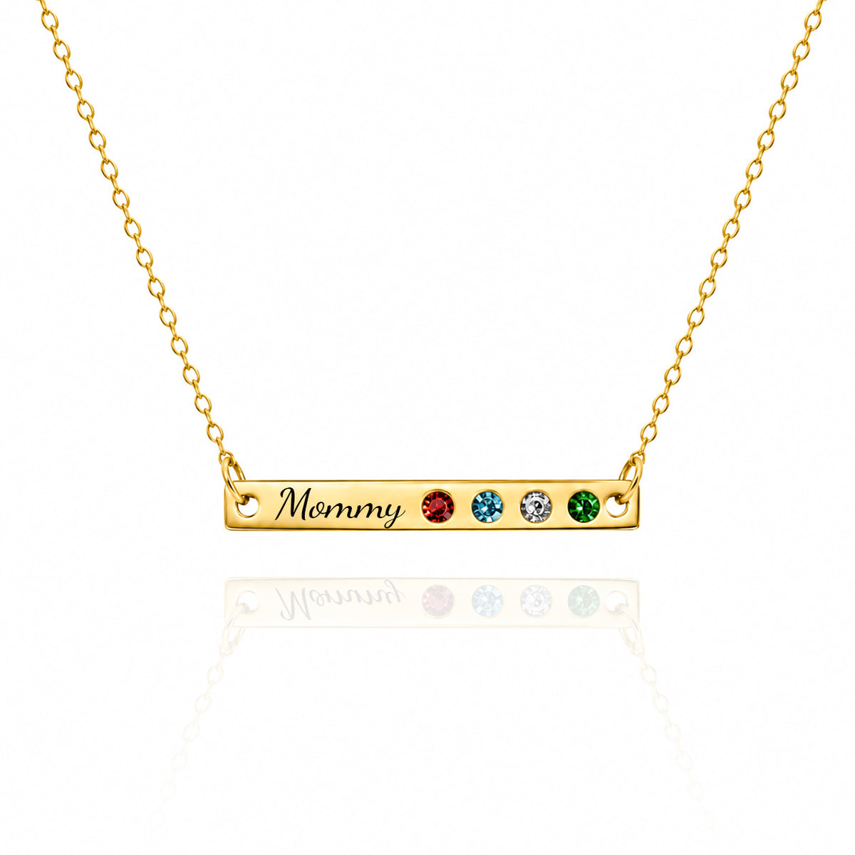 Personalized Engraved Bar Necklace with Birthstones