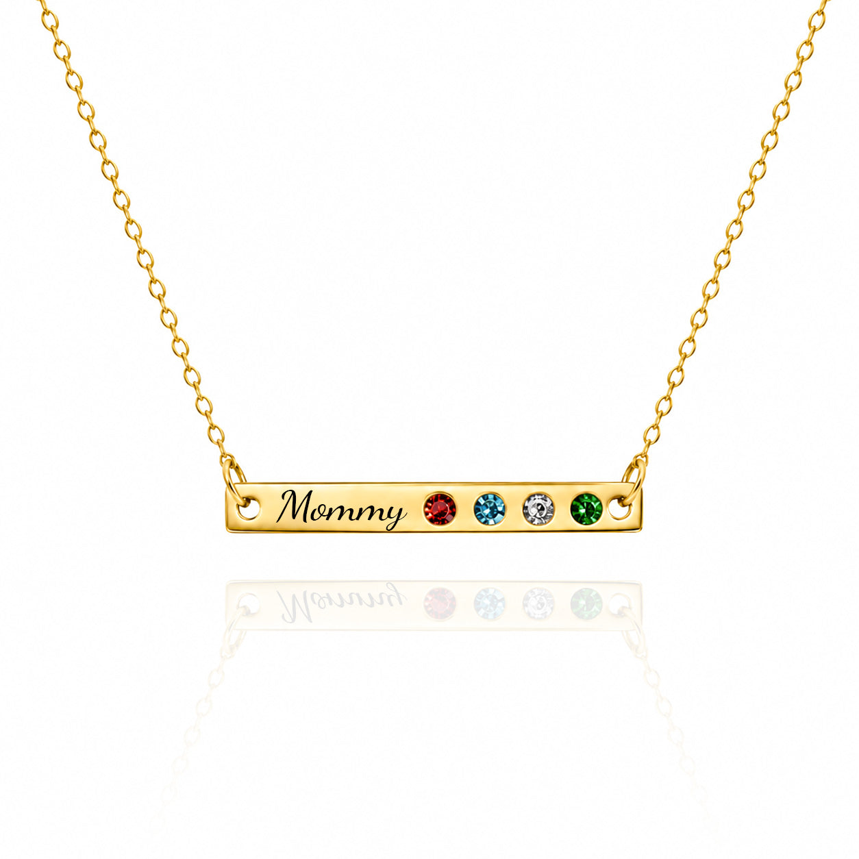 Personalized Engraved Bar Necklace with Birthstones