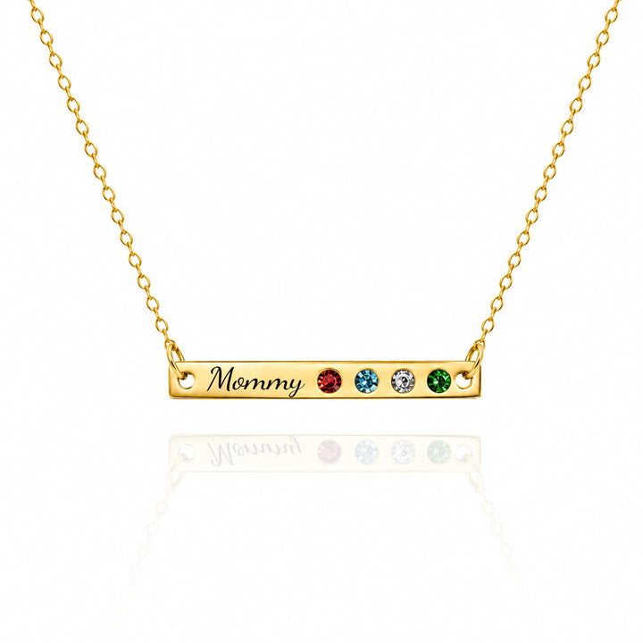 Personalized Engraved Bar Necklace with Birthstones