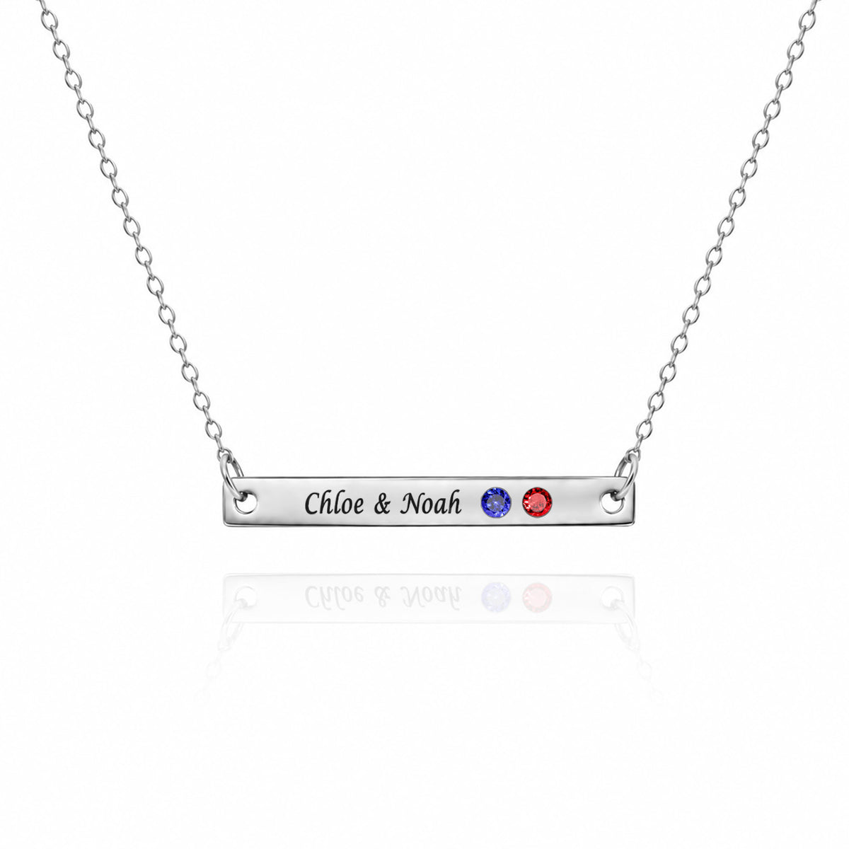 Personalized Engraved Bar Necklace with Birthstones