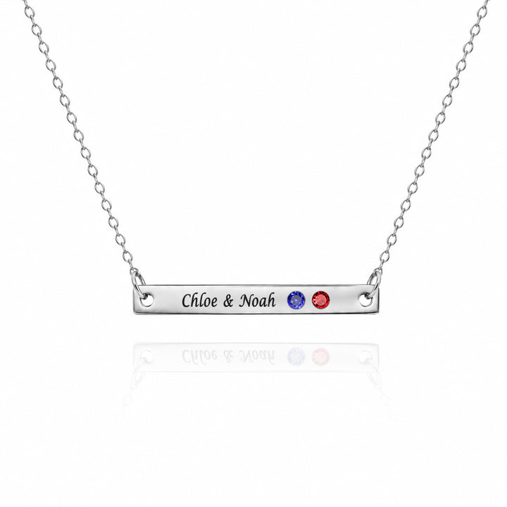 Personalized Engraved Bar Necklace with Birthstones