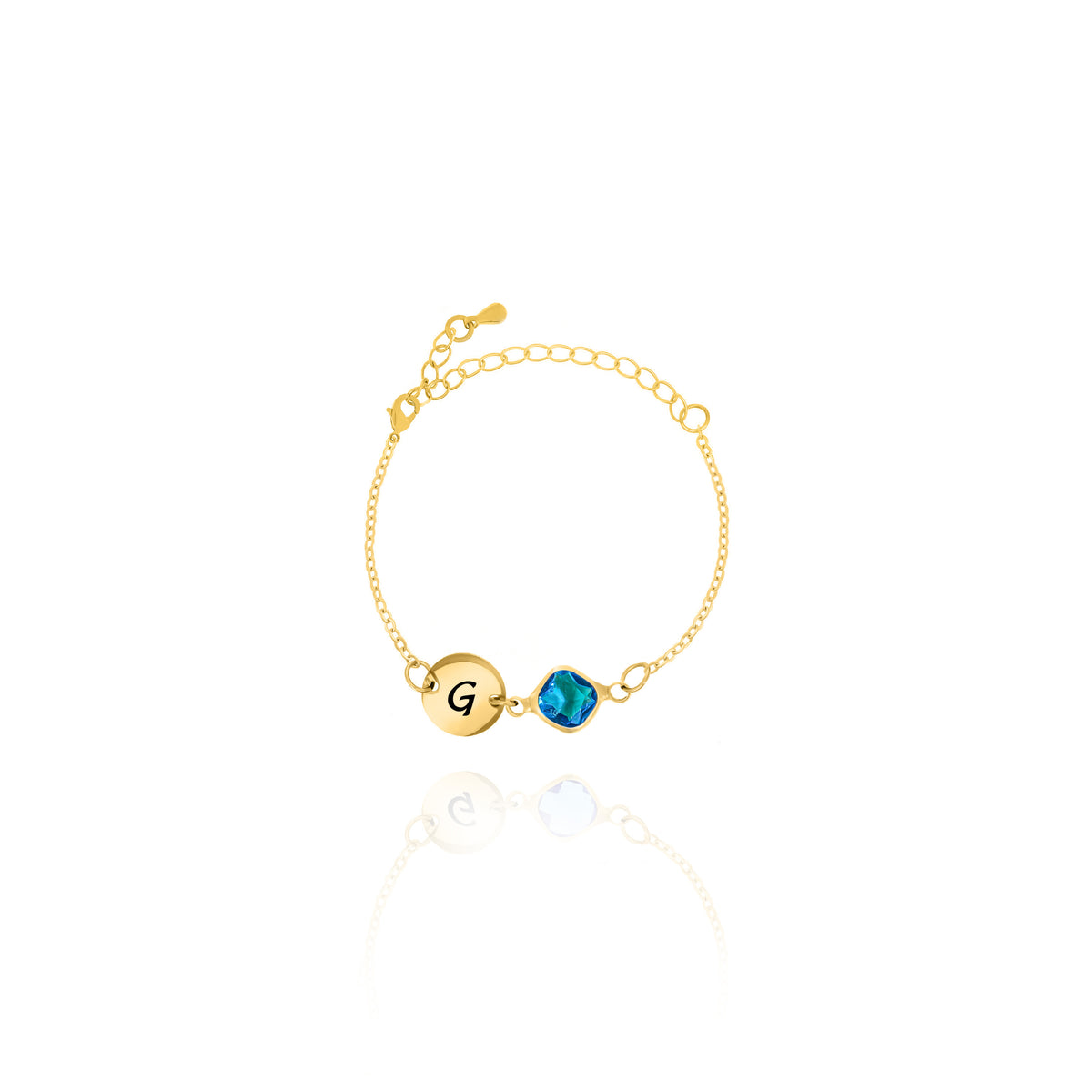 Personalized Birthstone Initial Bracelet – Dainty Disc Charm