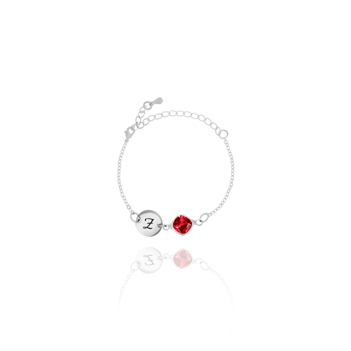 Personalized Birthstone Initial Bracelet – Dainty Disc Charm