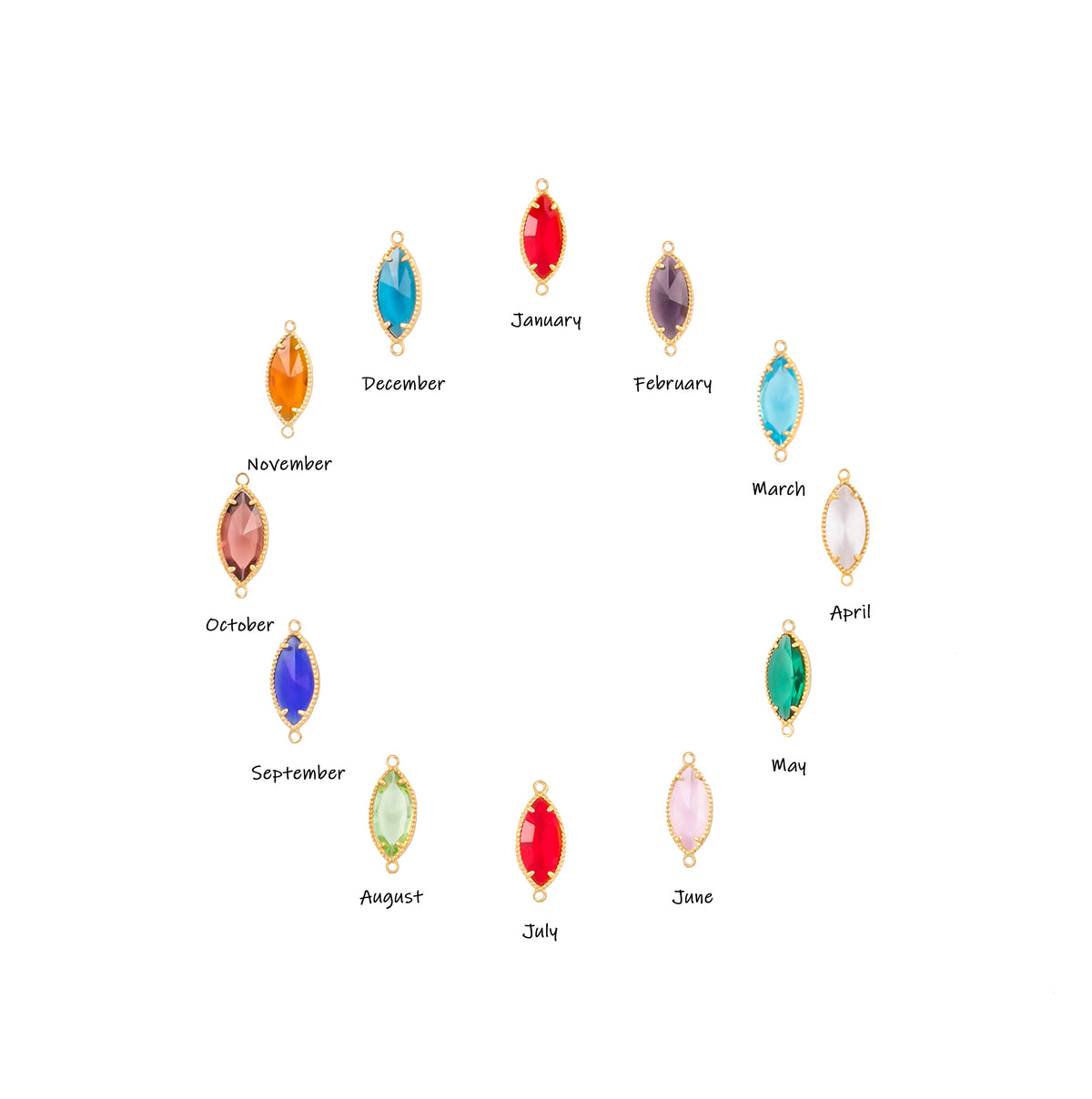 Personalized Birthstone Initial Bracelet – Beaded Marquise Stone Frame
