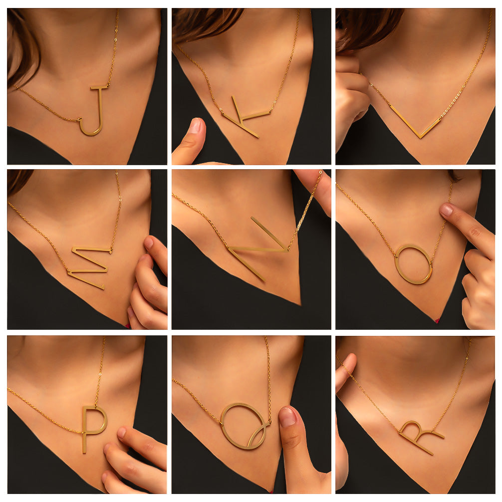 Sideways Initial Necklace – Large Letter Personalized