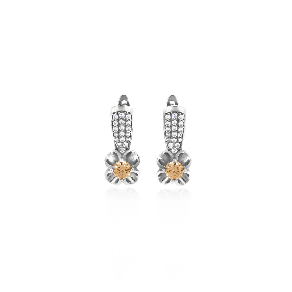 Sterling Silver Floral Birthstone Dangle Earrings