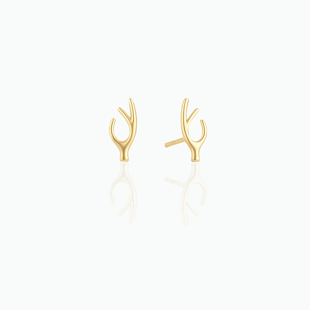 Gold earrings on a white background