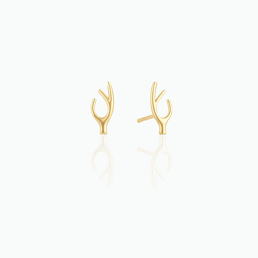 Gold earrings on a white background