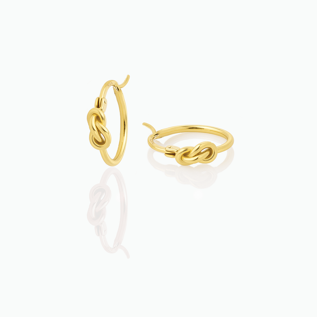 Dainty Knot Huggie Earrings – Minimalist Sterling Silver Hoops for Stacking or Solo Wear- S052