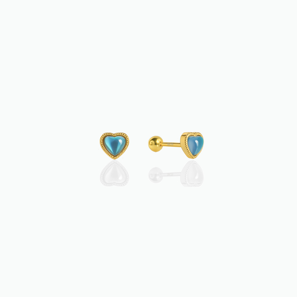 Delicate Opal Heart Stud Earrings – Minimalist October Birthstone Jewelry in Sterling Silver- S077