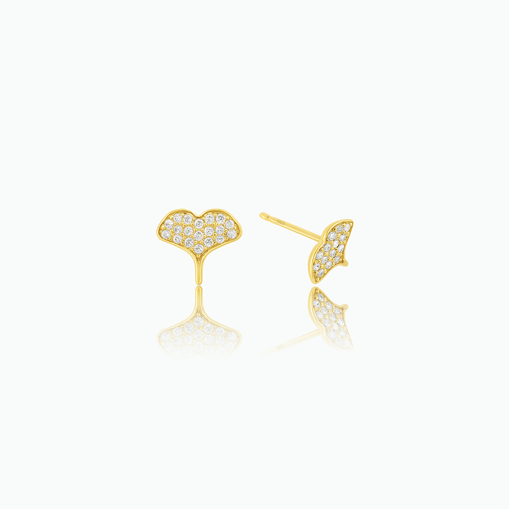 Dainty Whale Tail Stud Earrings with Crystals- S061