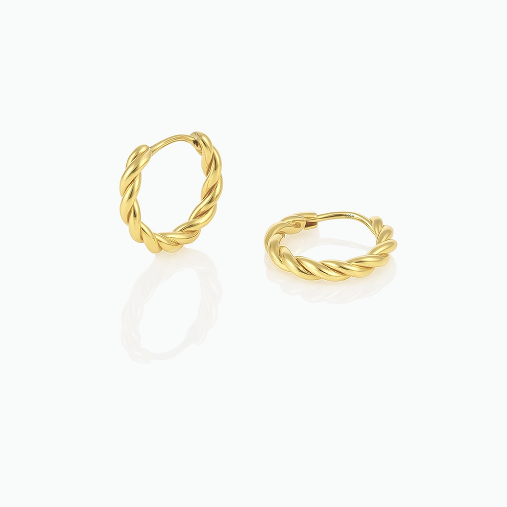 Pair of gold hoop earrings on a white background