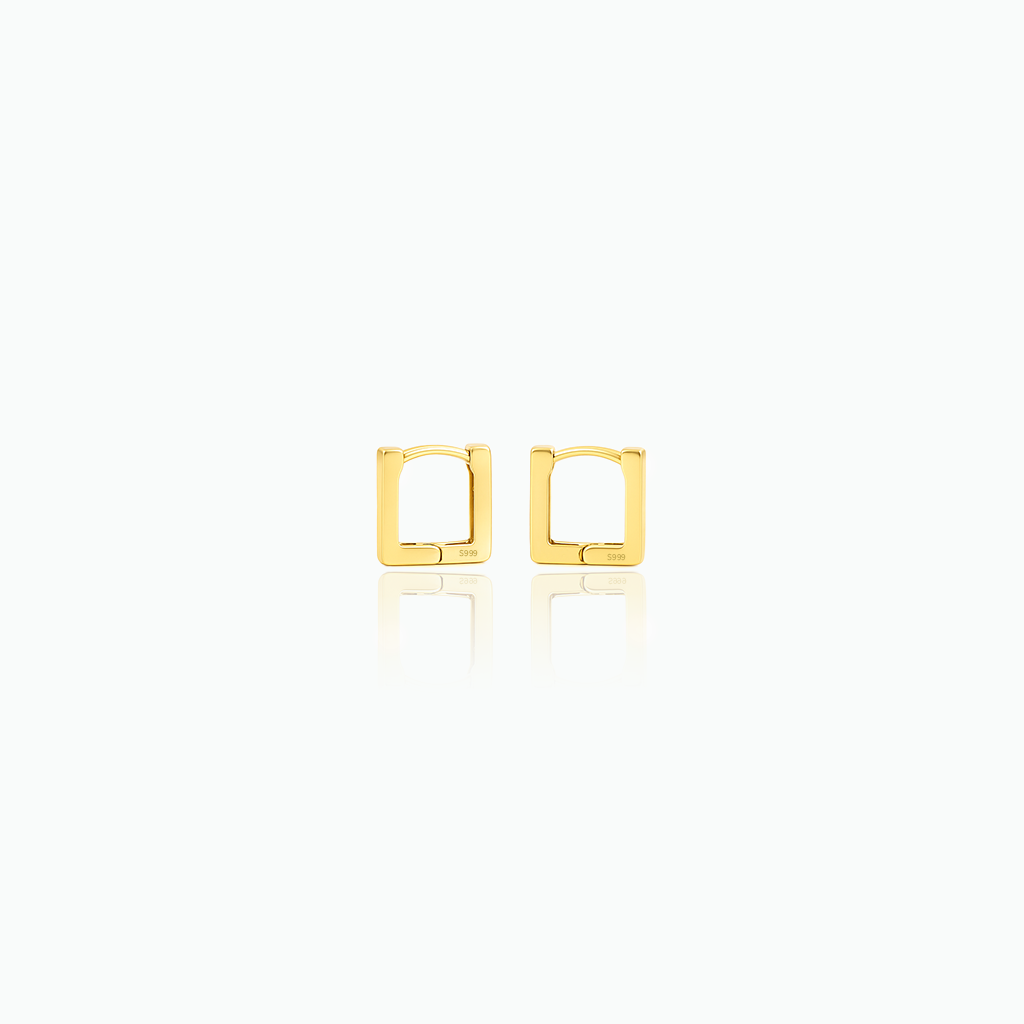 Tiny Square Huggie Hoops – Minimalist Sterling Silver Earrings for Everyday Elegance- S148