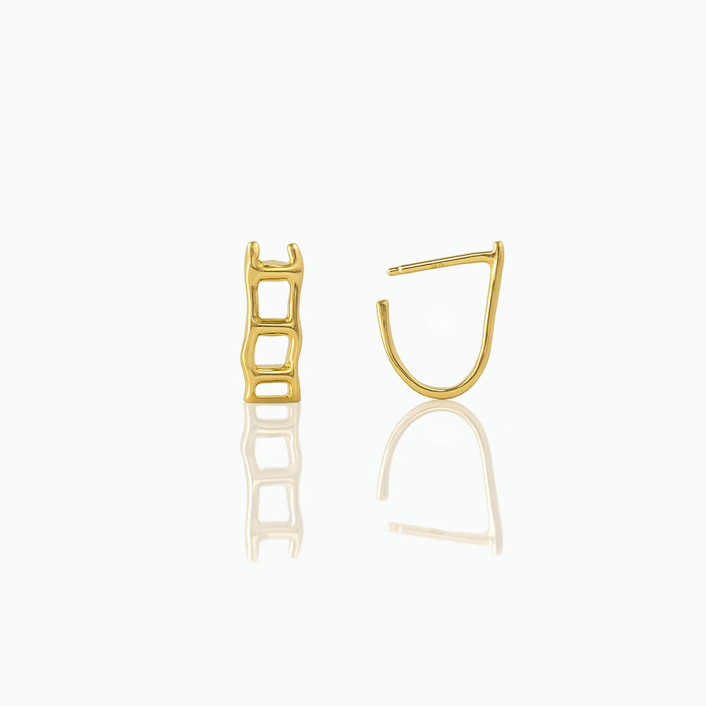 Gold earrings on a white background