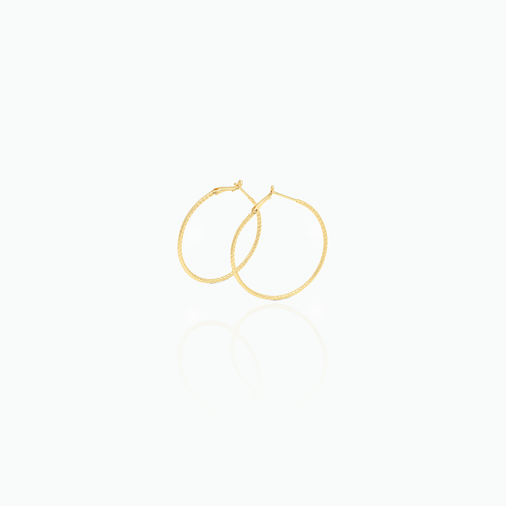 Gold hoop earrings on a white background
