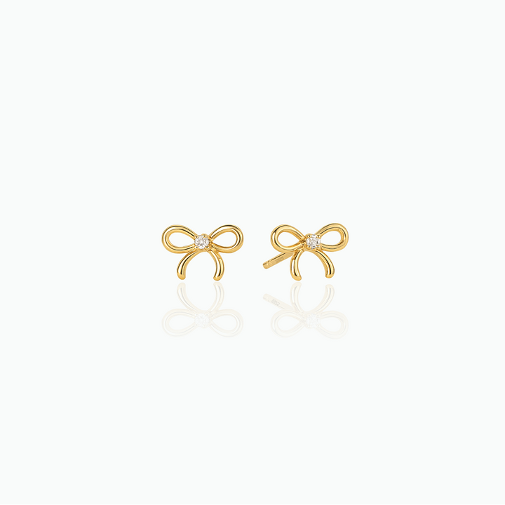 Dainty Bow Earrings – Sterling Silver Studs with CZ Diamonds, Coquette-Inspired Gift for Her- S104