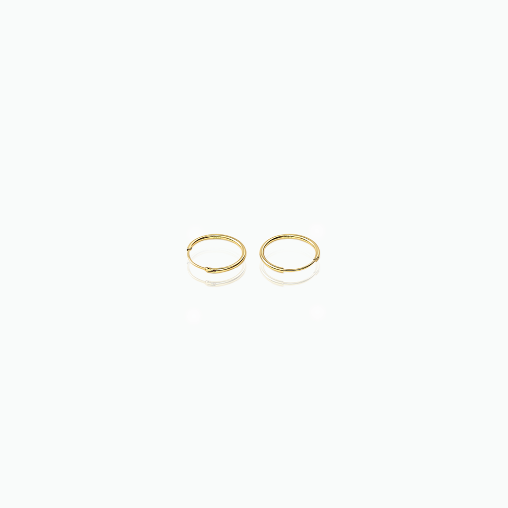 Two gold hoop earrings on a white background