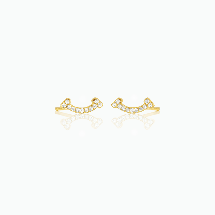 Pave Smile CZ Stud Earrings – Minimalist Sparkle- S092