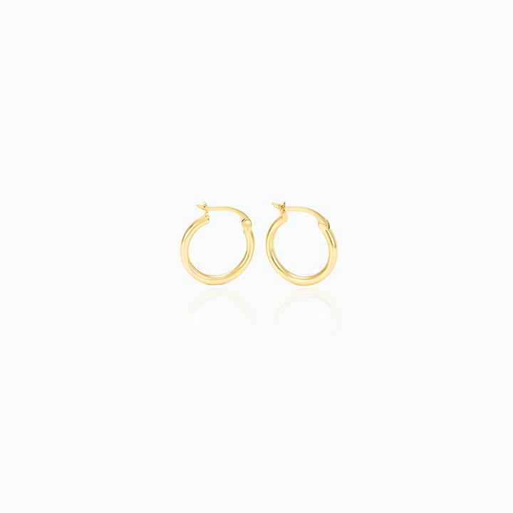 Gold hoop earrings on a white background
