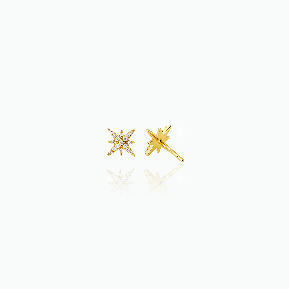 Gold star-shaped earrings on a white background