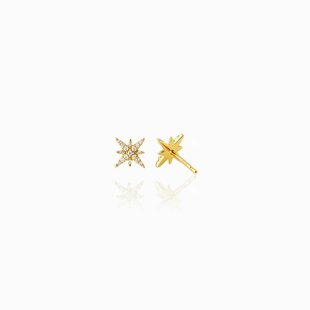 Gold star-shaped earrings on a white background
