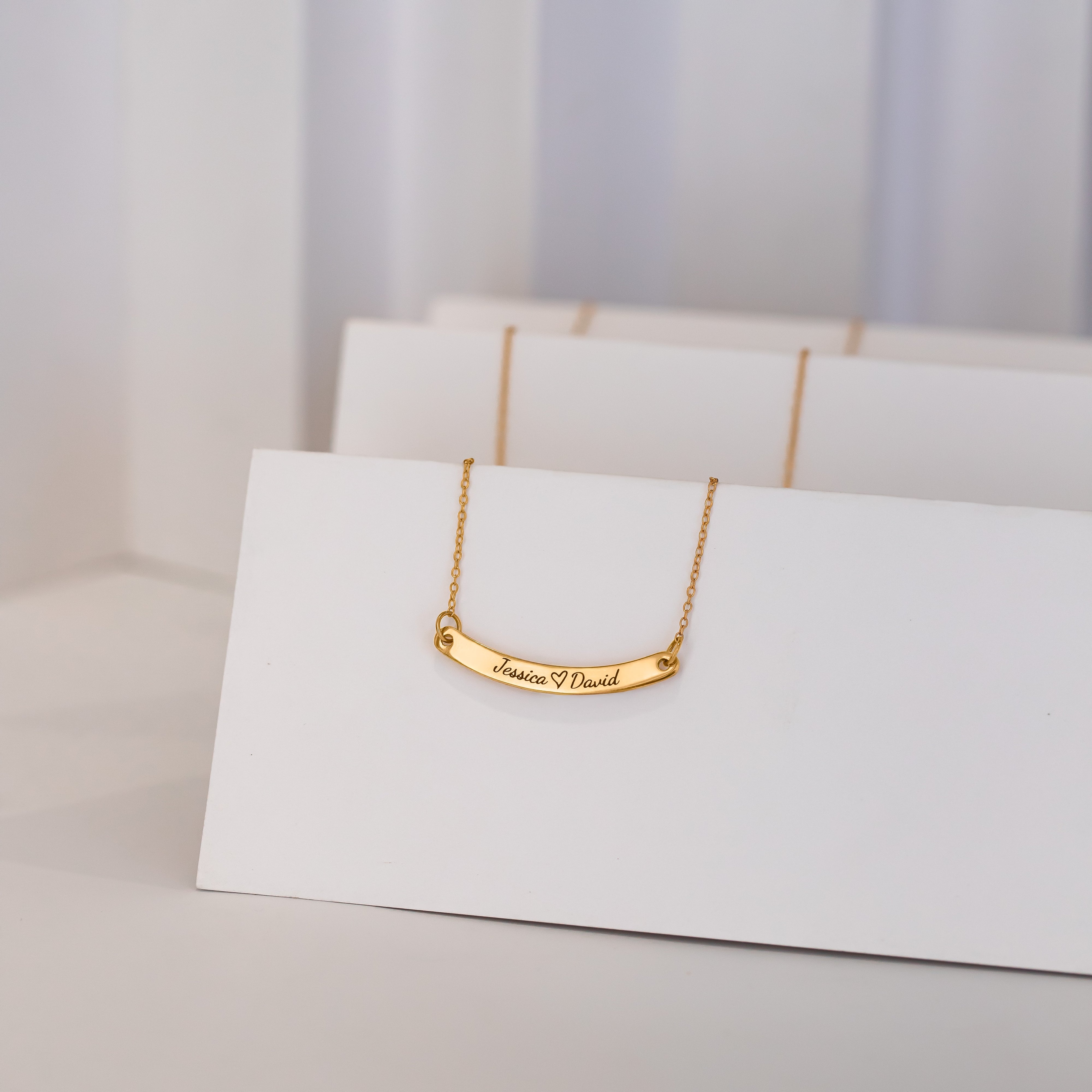 Custom Name Curved Bar Necklace