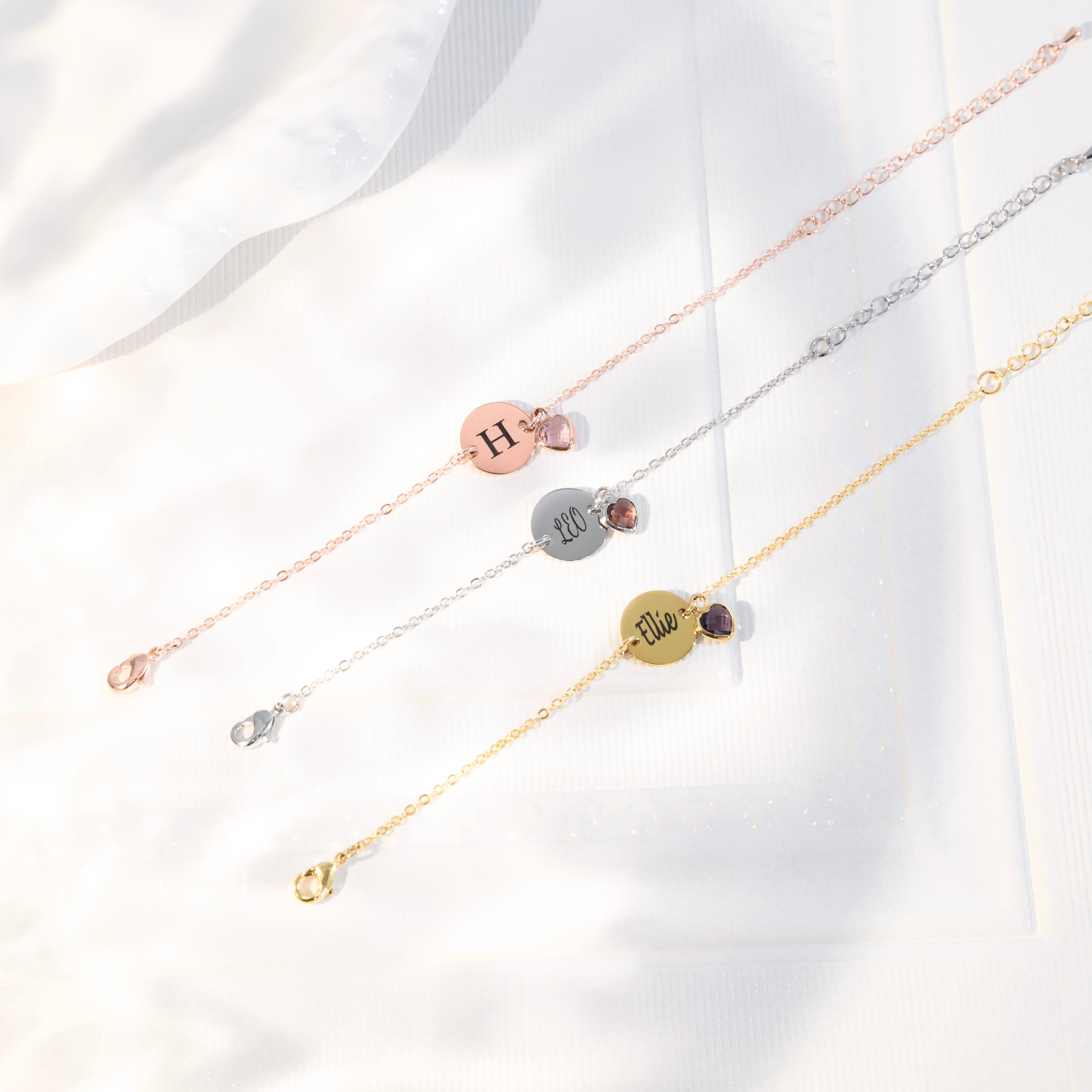 Birthstone & Initial Disc Charm Bracelet