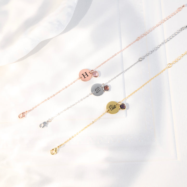 Birthstone & Initial Disc Charm Bracelet